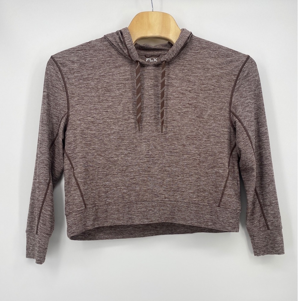 FLX Hoodie L Brown Heathered Cropped Travel Leisure Athletic Excellent